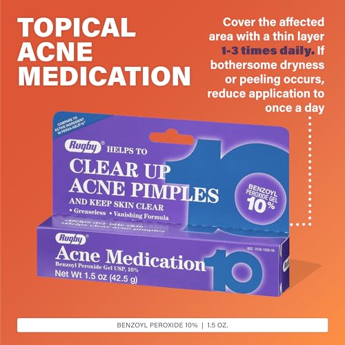 Rugby Benzoyl Peroxide 10% Acne Medication Gel - 1.5 Oz (Pack of 4)