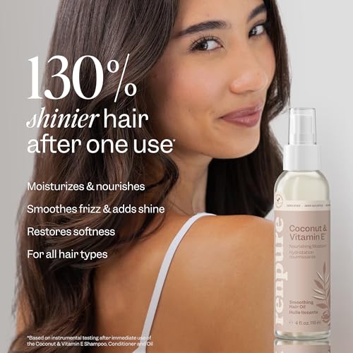 RENPURE Coconut & Vitamin E Hair Oil for Dry, Brittle Hair - 4oz - Coconut Hair Oil