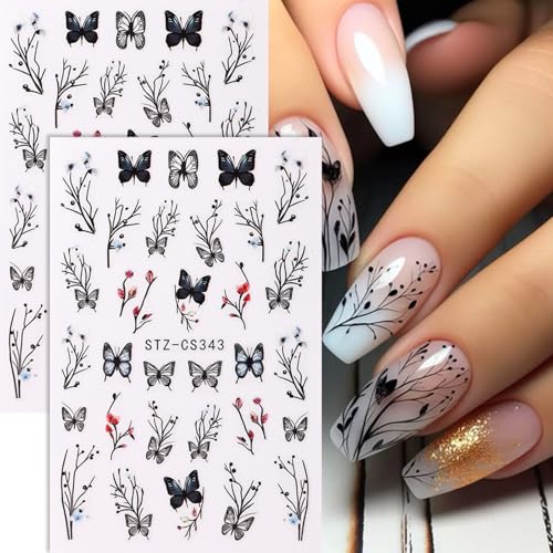 GCSQW Ghost Mushroom 6 Sheets Halloween Nail Stickers – 3D Skull, Butterfly & Rose Nail Decals