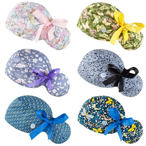 Multicolor Bouffant Scrub Caps for Women | Adjustable Ponytail Pouch