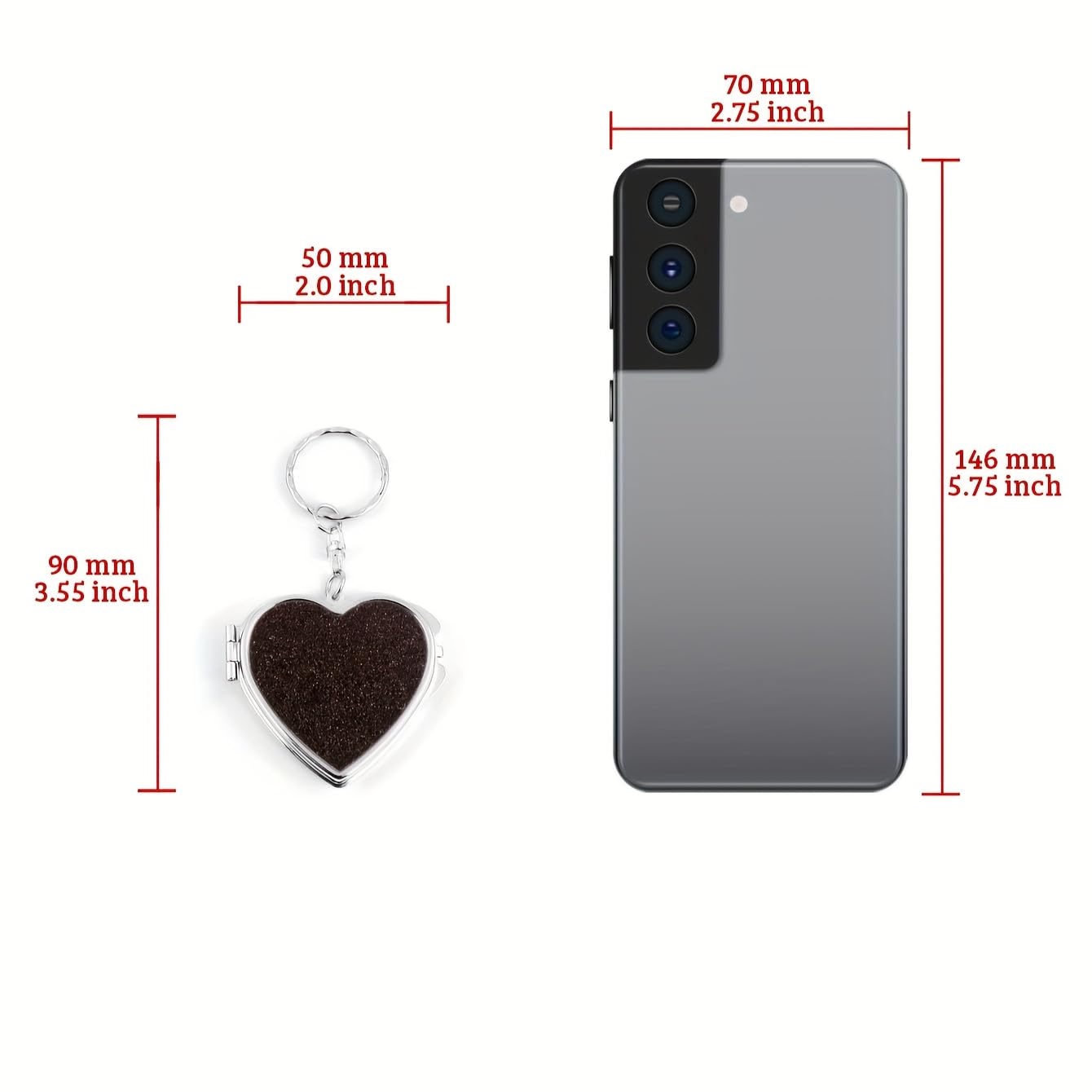 1-Pack Portable Heart-Shaped Folding Makeup Mirrors，Single-Sided Sparkling Sticker，Double-Sided Mirror，Ideal for Home and Travel for Women, Girls, Mothers, Friends (White)