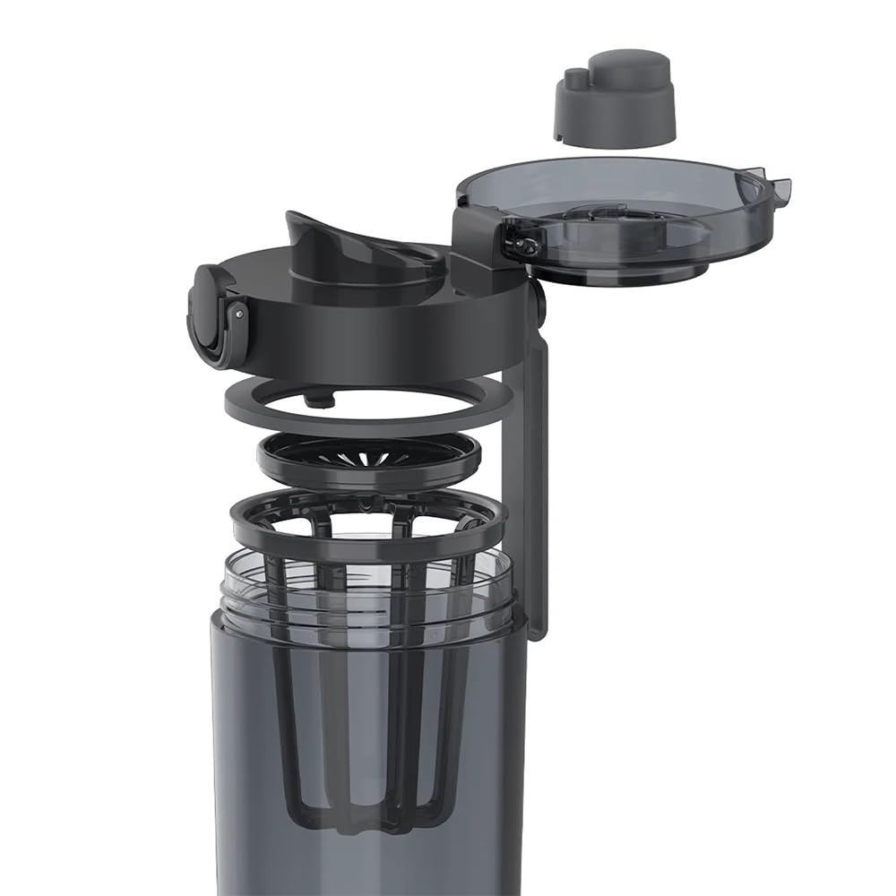 Xiaomi Tritan Water Bottle 600ml, BPA-Free Portable Cup with Tea Strainer & Leak-Proof Lock, One-Hand Operation, for Travel/Sports (Dark Grey)