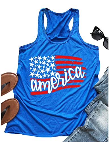 EXMIUN Women's 4th of July American Flag Tank Top - Medium Blue