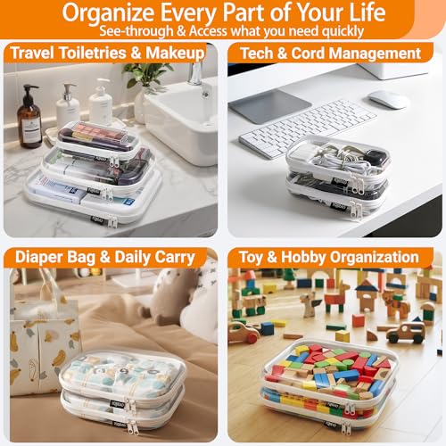 YQBRAO Clear Hard Shell Organizer Cases, 3-Pack (Large, Medium, Small)