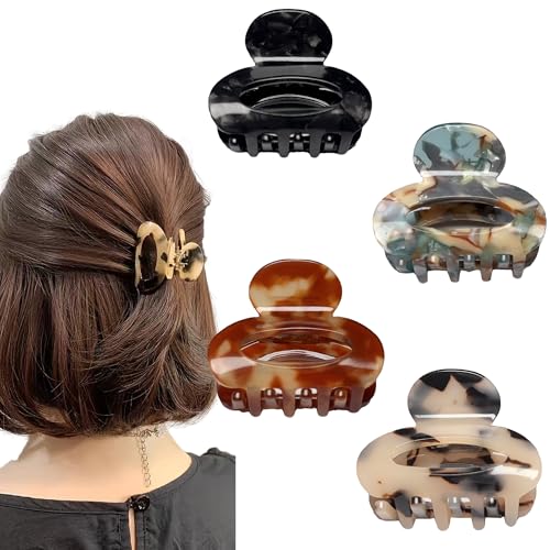 4-Piece Small Tortoiseshell Hair Claw Clips for Women, 1.8-Inch Mini Clips