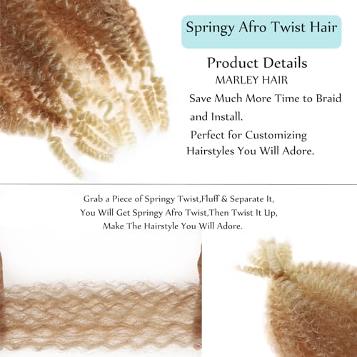 Miyamarch 12 Inch Pre-Separated Springy Afro Twist Hair - 8 Packs, 27/613#