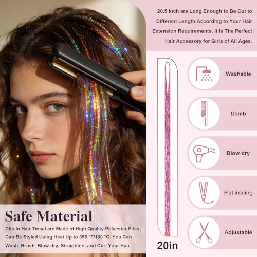 Leuceiy 12 Color 48" Hair Tinsel Kit - 3600 Strands for Sparkling Hair