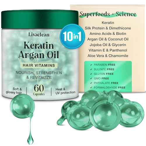 LivaClean Hair Serum Capsules for Frizzy, Damaged Hair - 60 CT