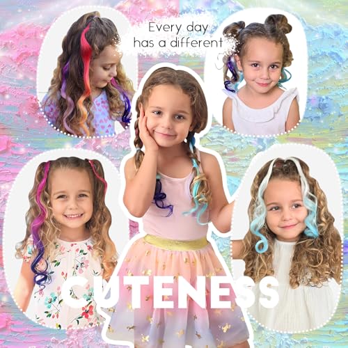 Dreamlover Rainbow Curly Hair Extensions for Girls - 24 Piece Clip-in Set