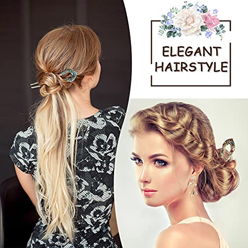 Vintage Crystal Hair Forks Set, 5 Pcs U-Shaped Metal Hairpins for Updos
