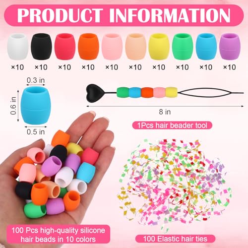 100 Pcs Silicone Hair Beads for Braids, Locs, and Dreadlocks Kit