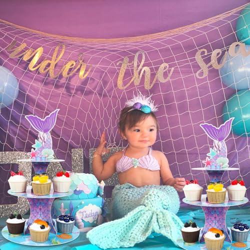 Mermaid Cupcake Stand Set - 2 Three-Tier Cardboard Holders for Parties