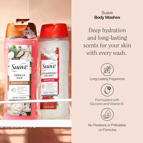 Suave Body Wash Duo – Sweet Vanilla Silk & Strawberry Delight, 18 Oz Each