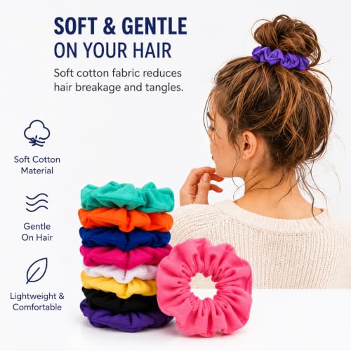 12 Pack Colorful Cotton Hair Scrunchies for Women & Girls