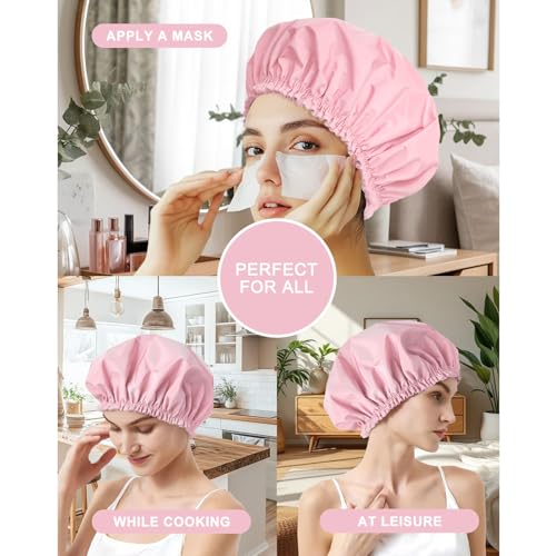 Pink Waterproof Shower Cap for Women - Large Double-Layer Bonnet, Hair & Spa Protection