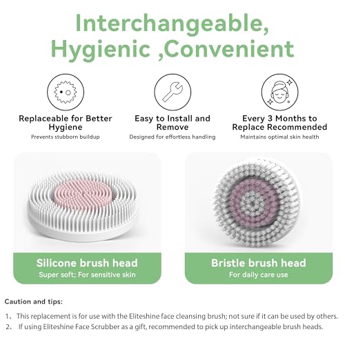 Eliteshine Facial Brush Replacement Heads - Silicone & Bristle 2-Pack