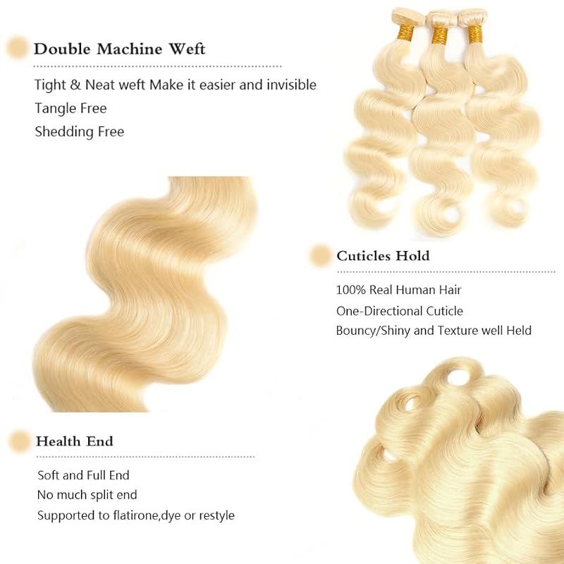 Biottihair 613 Blonde Body Wave Human Hair Bundles - Brazilian Virgin Remy