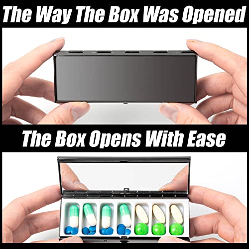 Compact 7-Day Metal Pill Organizer with Makeup Mirror - Gun Black