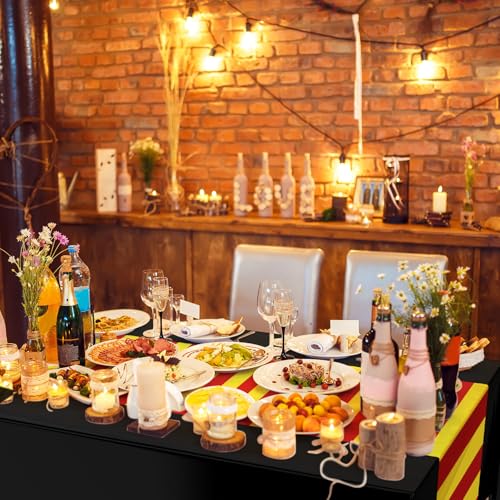 Oudain 3 Pcs Wizard Tablecloths | 54 x 108 Inch Black & Gold Design for Halloween & Birthday Parties