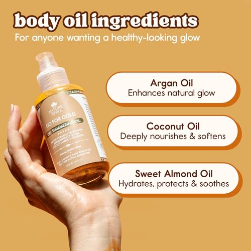 Nature Spell Vegan Shimmering Body & Face Oil with Argan & Coconut Oil - 3.38 Fl Oz