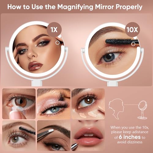 GONOBLE 7-Inch Rechargeable Lighted Makeup Mirror with 10X Magnification