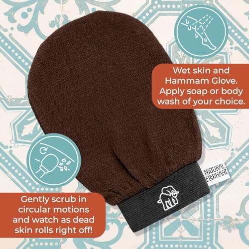 Natural Elephant Moroccan Kessa Exfoliating Body Scrub Mitts - 5 Pack