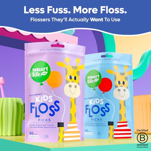 SmartLifeco Kids Floss Picks Pack of 300 Unflavored, Eco-Friendly Straw Wheat Dental Floss for Toddler Teeth, PFA & Fluoride Free, No Shred Thread