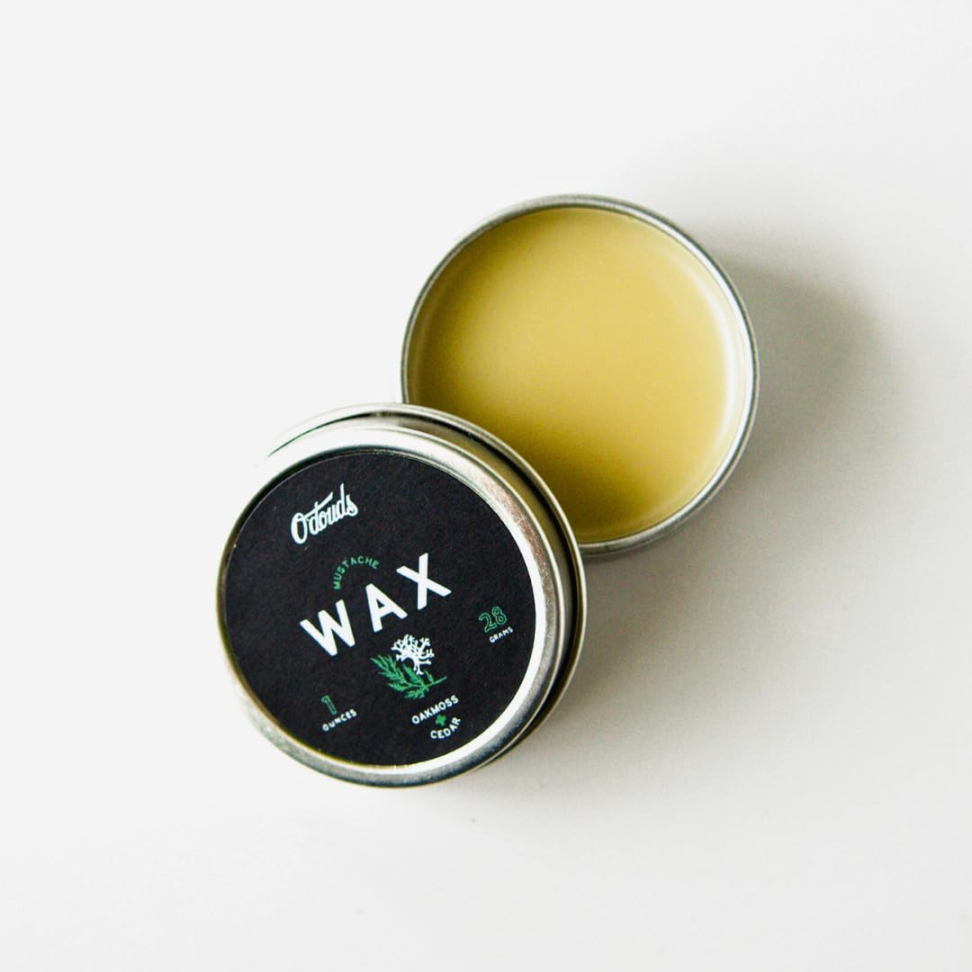 O'Douds Mustache Wax - Daily Natural Moustache & Beard Styling with a Firm Hold, Natural Shine - Plant-Based, Vegan Ingredients for Grooming, Shaping, & Conditioning, Oakmoss & Cedar Scent, 1 oz.