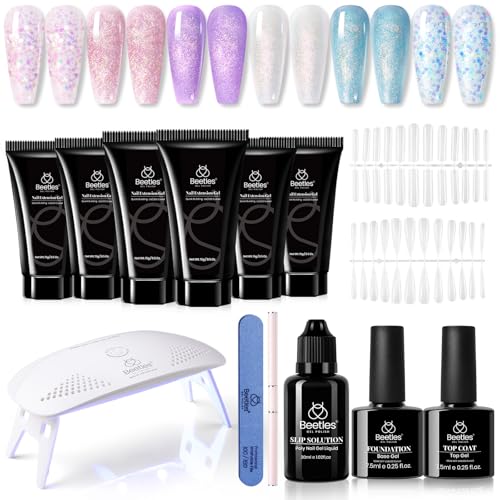 Beetles Mermaid Glow Poly Nail Extension Gel Kit - 6 Colors & Slip Solution