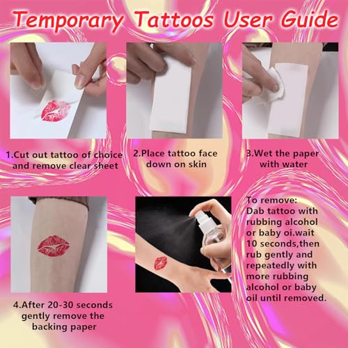 Sellentduct Kiss Valentine Red Lip Tattoos - 15 Sheets, Waterproof & Temporary for Kids & Adults