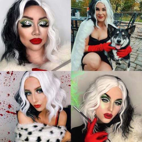Cying Lin 14" Short Wavy Bob Wig - Black and White Synthetic Cosplay Wig
