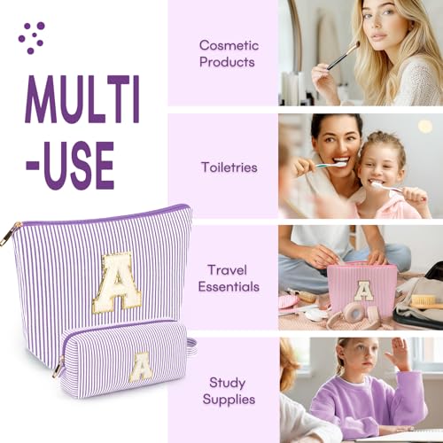 Mibasies Purple Large Initial Makeup Bag for Women - Travel Toiletry Organizer