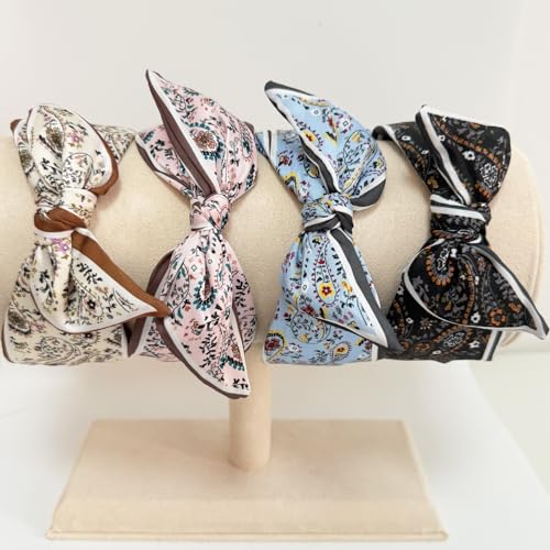 Jseng 4-Pack Boho Floral Rabbit Ear Headbands for Women