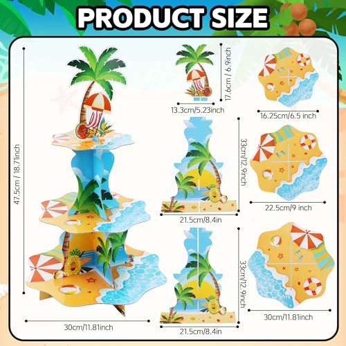 3-Tier Hawaiian Cupcake Stand with 24 Tropical Toppers