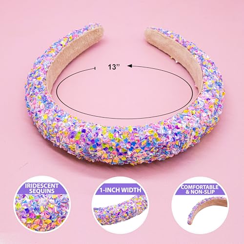 Rainbow Sequin Padded Headband for Girls - Sparkly Puffy Hair Accessory for Kids & Teens, 1 Pack