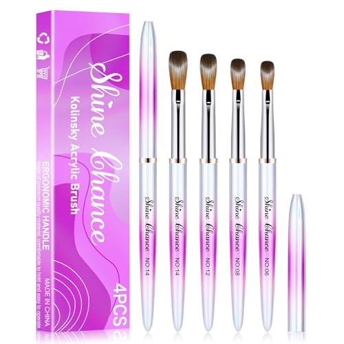 Shine Chance 4Pcs Purple Acrylic Nail Brushes Set - Kolinsky Nail Art & Manicure Tools