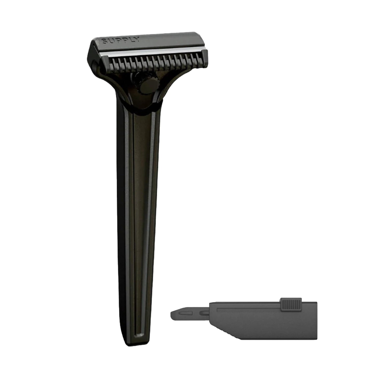 SUPPLY Single Edge SE Razor for Men – Premium Metal Razor with Nick-Guard Safety Bar for an Easier, Low-Irritation Single-Blade Shave – Includes 8 Japanese Injector Blades – Matte Black