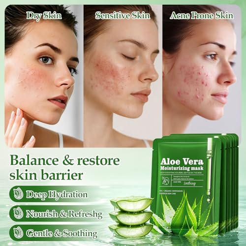 Aloe Vera Hydrating Face Sheet Masks - 30 Pack Soothing Skincare Set