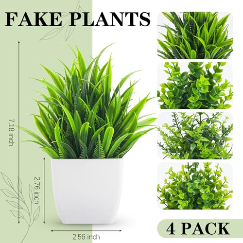 Der Rose 4-Pack Faux Plants in White Pots for Indoor Decor