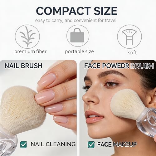 Clear 2-Pack Nail Dust Brush Set with Anti-Slip Ergonomic Transparent Base | Soft Kabuki Bristles for Manicure & Makeup