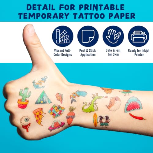 Halobios Printable Temporary Tattoo Paper for Inkjet Printers, 8 Sheets