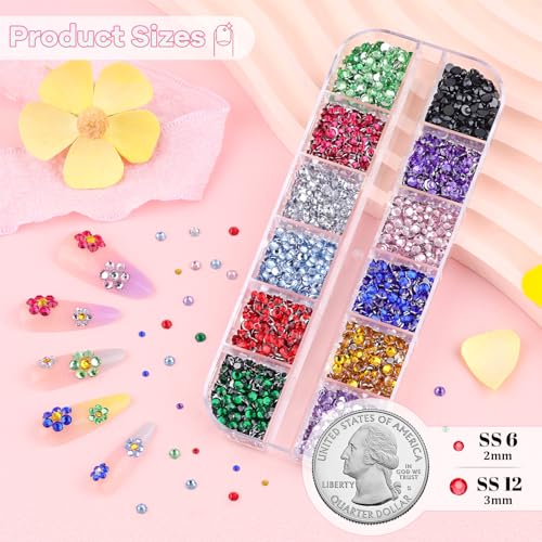 BELLEBOOST 5000pcs Multicolor Nail Rhinestones Kit with Tweezers & Pickup Pencil - Small Gems for Nail Art & Crafts