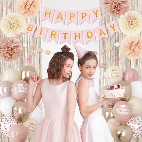 Boho Pink Birthday Decorations Kit with Balloons & Banners