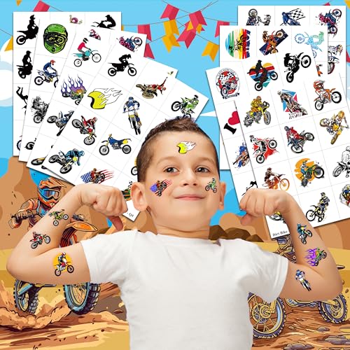Dirt Bike Temporary Tattoos - 96 PCS for Kids Birthday Parties