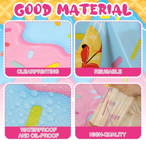 3 Pack Baseball Ice Cream Drip Disposable Tablecloths - 54x108 Inches