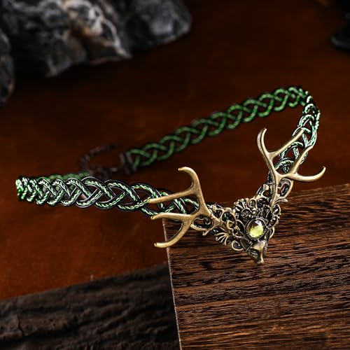 Celtic Viking Crown with Green Rhinestones - Handmade Fairy Circlet