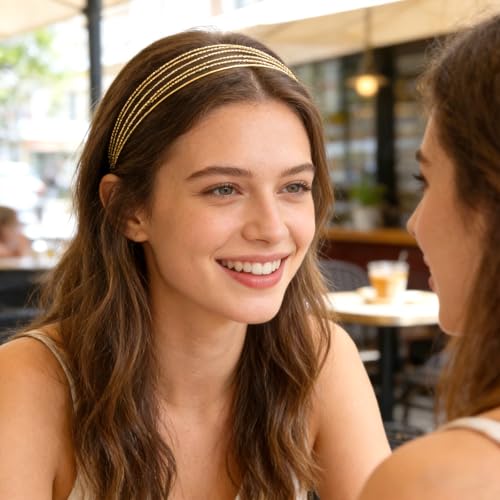 2PCS Gold Multi-Layered Metal Headbands for Women - Elegant Hair Accessories
