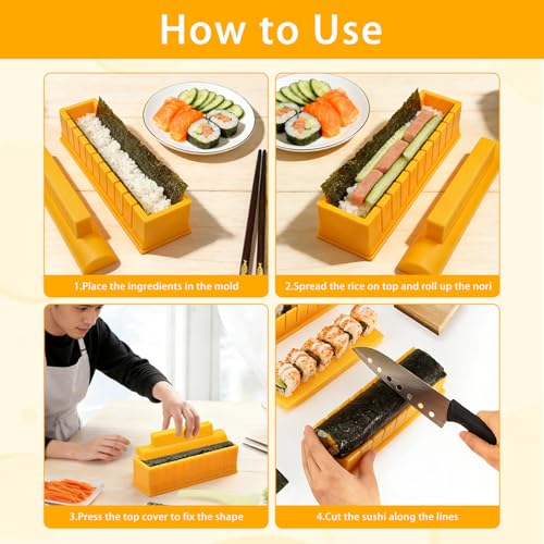 3-in-1 Sushi Maker Kit with Mold, Chopsticks & Spoon for DIY Sushi