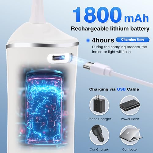 ZUAMEGU White Rechargeable Water Flosser for Teeth Cleaning, Portable, Quiet & IPX7 Waterproof