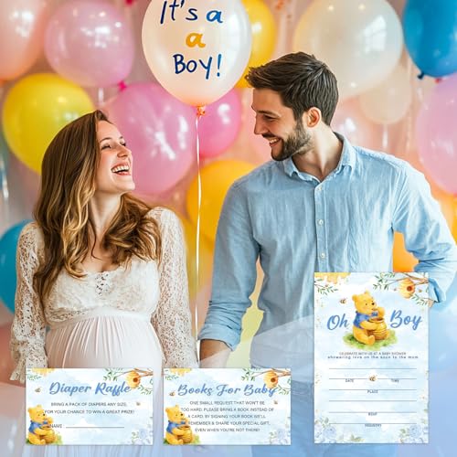 Winnie the Pooh Double-Sided Baby Shower Invitations - 25 Pack with Envelopes